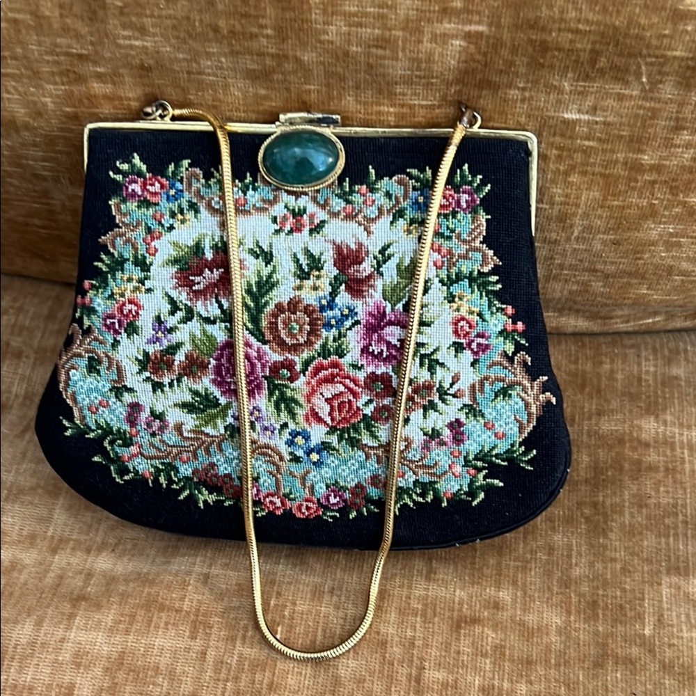 TWO Elegant vintage arts bags 1. fringe Black and 2.Floral embroidered beauties